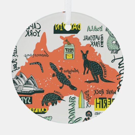 Handgezeichnet australische Attraktionen, Typograf Ornament Aus Glas (Rückseite)