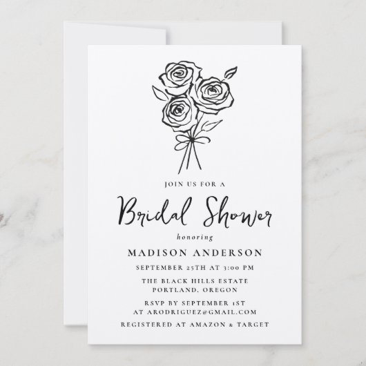 HandGezeichnet Black Rose Bouquet Foto Brautparty Einladung (Vorderseite)