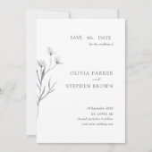 Handgezeichnet Blume. Einfache moderne weiße Hochz Save The Date (Vorderseite)