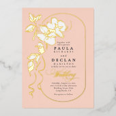 Handgezeichnet Blume Elegante Soft Peach Hochzeit Folieneinladung (Vorderseite)