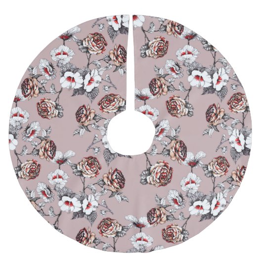 Handgezeichnet Blume, rosa Wasserfarbenmuster. Polyester Weihnachtsbaumdecke (Vorderseite)