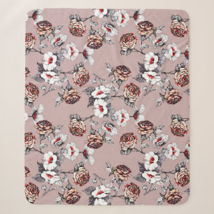 Handgezeichnet Blume, rosa Wasserfarbenmuster. Sherpadecke