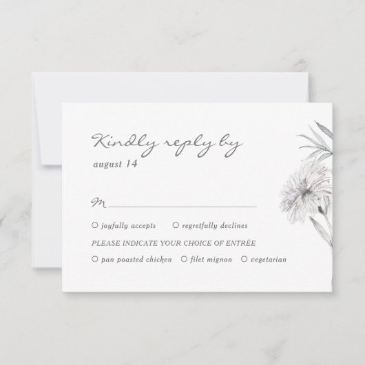 handGezeichnet Blume Schwarz-Weiß Hochzeit RSVP (Vorderseite)