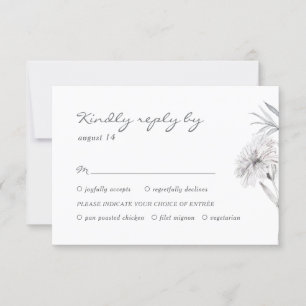 handGezeichnet Blume Schwarz-Weiß Hochzeit RSVP Karte