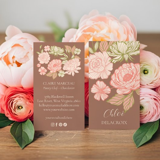 HandGezeichnet Blumen & Blätter Eleganter Stil Visitenkarte