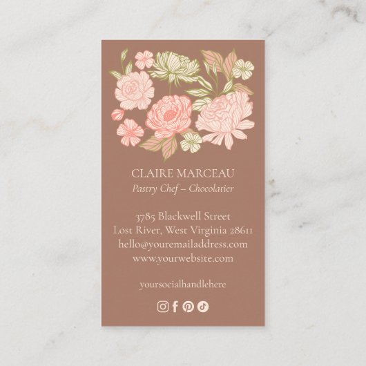 HandGezeichnet Blumen & Blätter Eleganter Stil Visitenkarte (Rückseite)