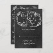 Handgezeichnet Blumengarland-Script-Chalkboard RSVP Karte (Vorne/Hinten)