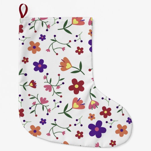 HandGezeichnet Blumenmuster Großer Weihnachtsstrumpf (Vorderseite)