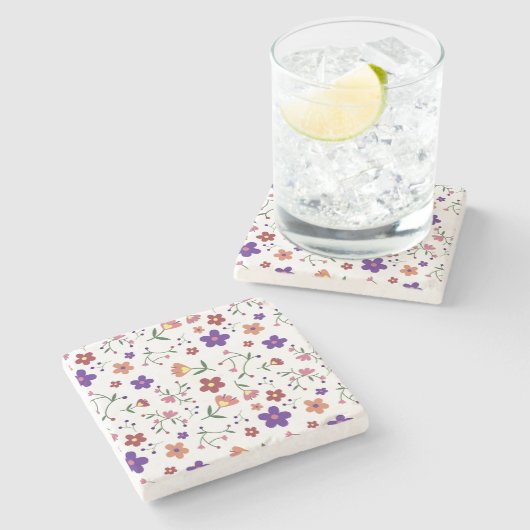 HandGezeichnet Blumenmuster Steinuntersetzer (Seitenansicht)