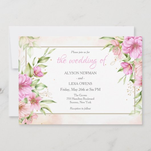 Handgezeichnet Blüten zum Hochzeitsempfang Ankündigung (Vorderseite)