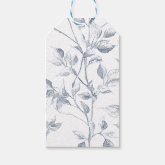 HandGezeichnet botanische Blätter auf Soft Blue Geschenkanhänger (Vorderseite)