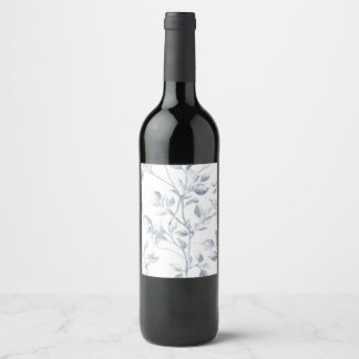 HandGezeichnet botanische Blätter auf Soft Blue Weinetikett