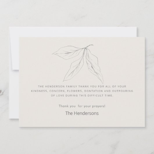 HandGezeichnet Botanische Einfache Beerdigung Dank Dankeskarte (Rückseite)