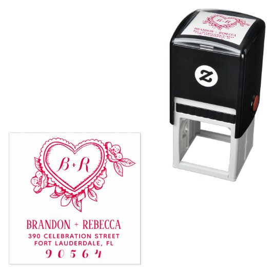 Handgezeichnet Botanische Herzinitialen Rücksendea Permastempel (Beispiel)