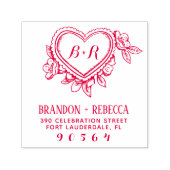 Handgezeichnet Botanische Herzinitialen Rücksendea Permastempel (Design)