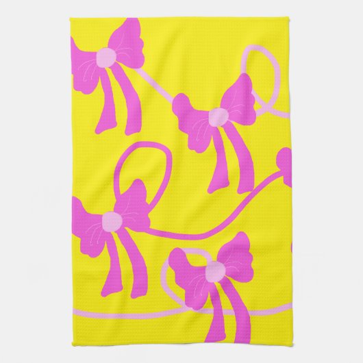Handgezeichnet Bows Rosa Gelbe Liebhaber Geschirrtuch (Vertikal)