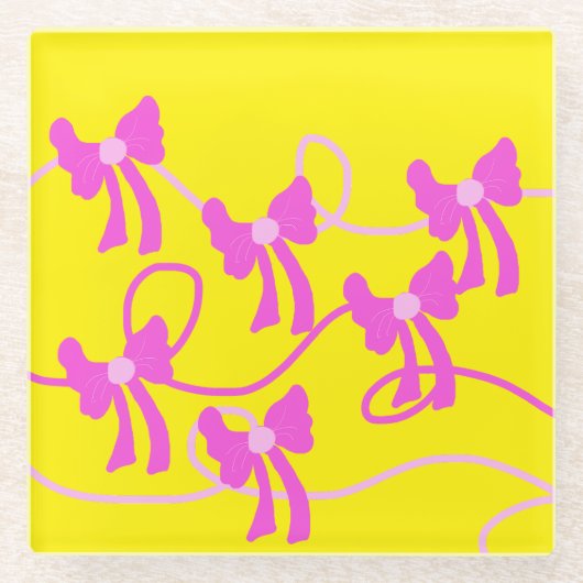 Handgezeichnet Bows Rosa Gelbe Liebhaber Glasuntersetzer (Vorderseite)