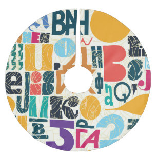 Handgezeichnet Buchstaben: Vintages nahtloses Desi Polyester Weihnachtsbaumdecke