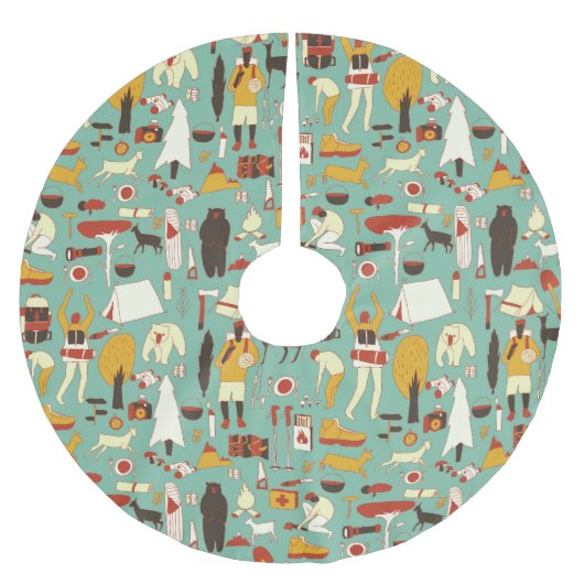 Handgezeichnet Camping, nahtloses Retro-Muster. Polyester Weihnachtsbaumdecke (Vorderseite)