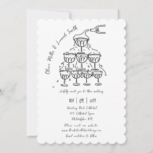 Handgezeichnet Champagnerturm Save the Date Hochze Einladung (Vorderseite)