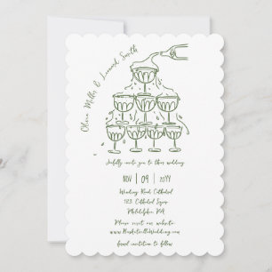 Handgezeichnet Champagnerturm Save the Date Hochze Einladung