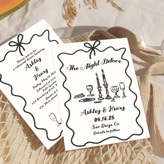 Handgezeichnet die Nacht vor der Probe Abendessen Einladung