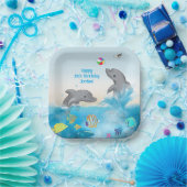 Handgezeichnet Dolphin Volleyball Splash Ocean Pappteller (Party)