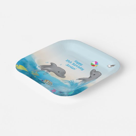Handgezeichnet Dolphin Volleyball Splash Ocean Pappteller (Gewinkelt)
