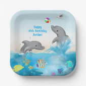 Handgezeichnet Dolphin Volleyball Splash Ocean Pappteller (Vorderseite)