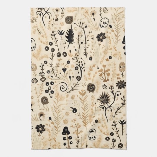 HandGezeichnet Doodle Floral Nahtloses Muster Geschirrtuch (Vertikal)