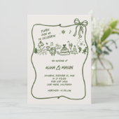 HandGezeichnet Doodle Frame Bow Sage Winter QR Hoc Einladung (Stehend Vorderseite)