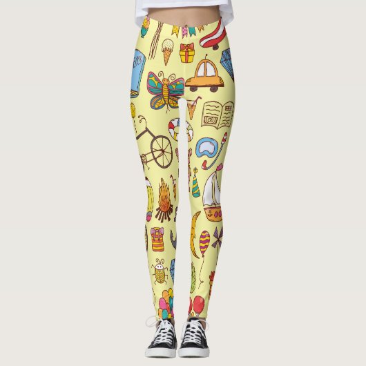 Handgezeichnet Doodle-Kinder: Vintages Muster. Leggings (Vorderseite)