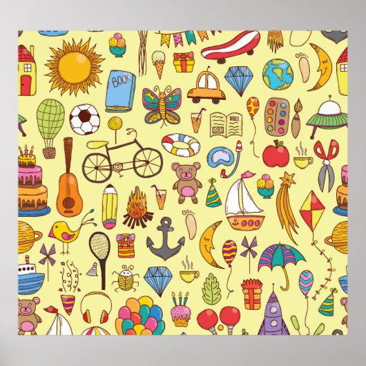 Handgezeichnet Doodle-Kinder: Vintages Muster. Poster (Vorne)