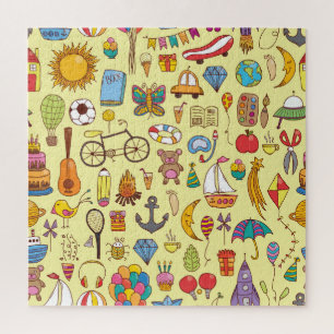 Handgezeichnet Doodle-Kinder: Vintages Muster. Puzzle