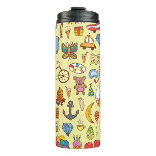 Handgezeichnet Doodle-Kinder: Vintages Muster. Thermosbecher