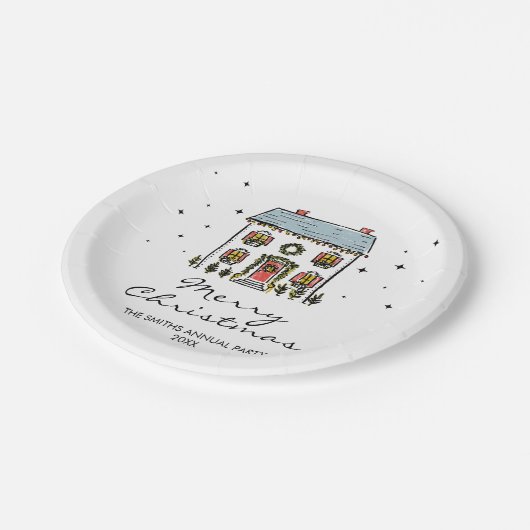 HandGezeichnet Doodles Zuhause Weihnachts-Party Pappteller (Schrägansicht)