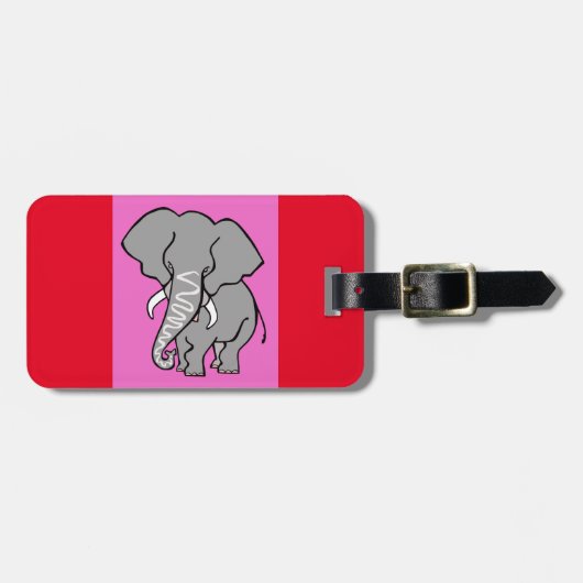Handgezeichnet - ELEPHANT - Wildtier - Rosa & Rot Gepäckanhänger (Vorderseite horizontal)