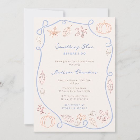 Handgezeichnet etwas Blue Fall Brautparty Einladung (Vorderseite)