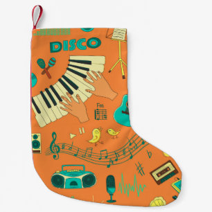 Handgezeichnet farbiges Musikmuster Kleiner Weihnachtsstrumpf