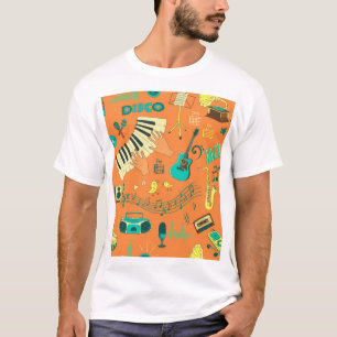 Handgezeichnet farbiges Musikmuster T-Shirt