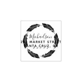 Handgezeichnet Feather Family Name Rücksendeadress Gummistempel