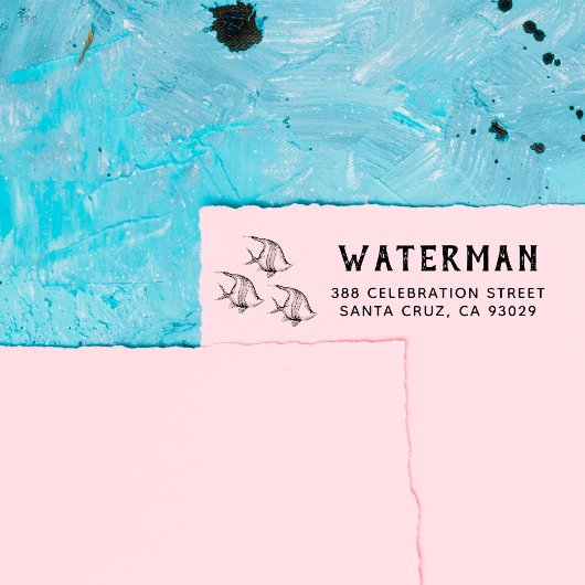 Handgezeichnet Fisch | Rücksendeadresse von Famili Permastempel