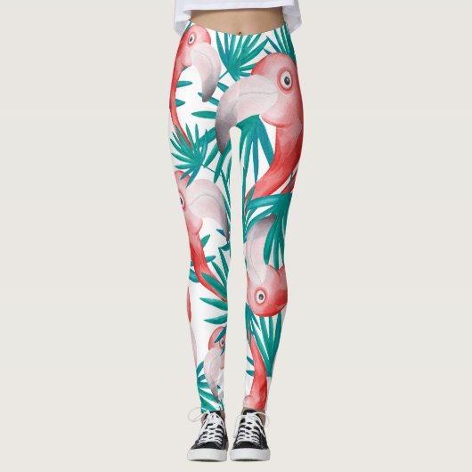 Handgezeichnet Flamingo: wasserfarbenes nahtloses Leggings (Vorderseite)