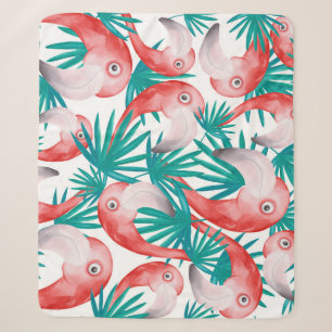 Handgezeichnet Flamingo: wasserfarbenes nahtloses  Sherpadecke