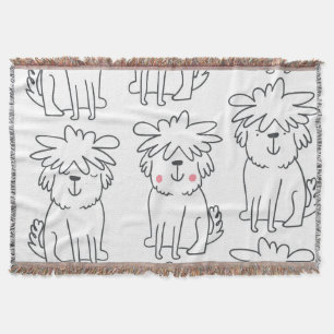 Handgezeichnet flauschige Hunde: Vintages Muster. Decke