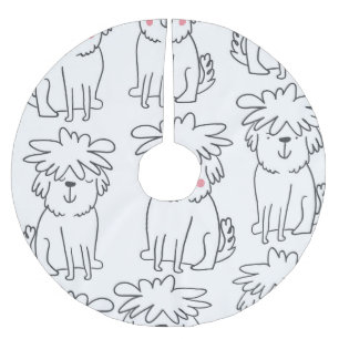Handgezeichnet flauschige Hunde: Vintages Muster. Polyester Weihnachtsbaumdecke