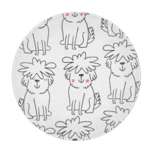 Handgezeichnet flauschige Hunde: Vintages Muster. Schneidebrett