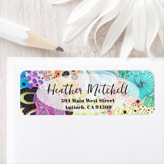 Handgezeichnet florale künstlerische Rücksendeadre (Insitu)