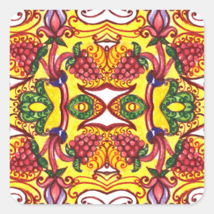 Handgezeichnet: Florale ornamentale Eleganz. Quadratischer Aufkleber
