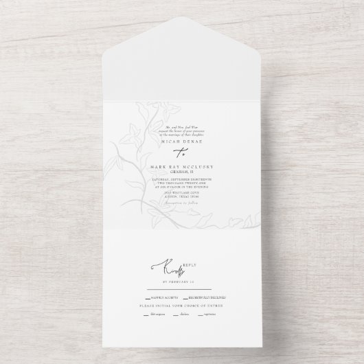 HandGezeichnet Foliage Simple Wedding All In One Einladung (Innen)